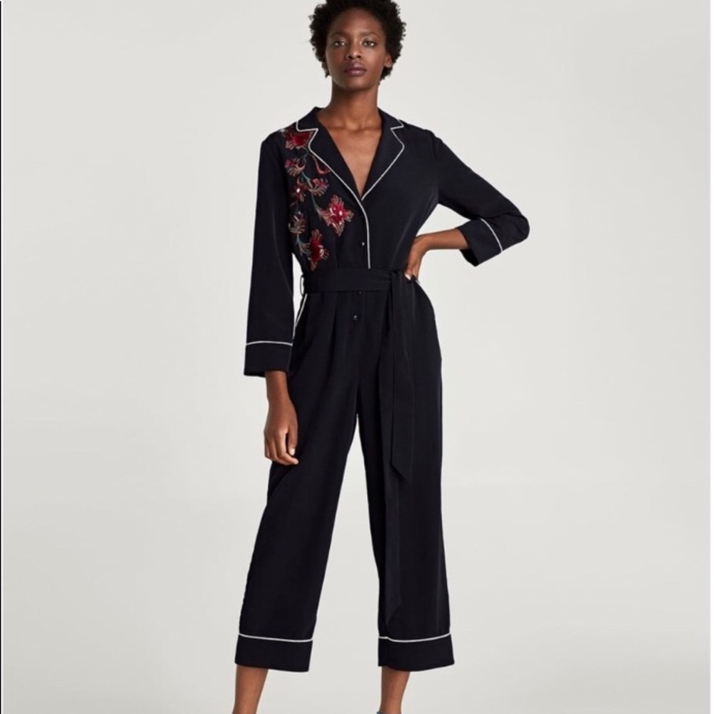 Zara embroidered jumpsuit with belt